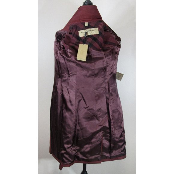 Burberry Technical Wool Cashmere Funnel Neck Coat, Burgundy, Size 0 US, 2 UK - Picture 7 of 11